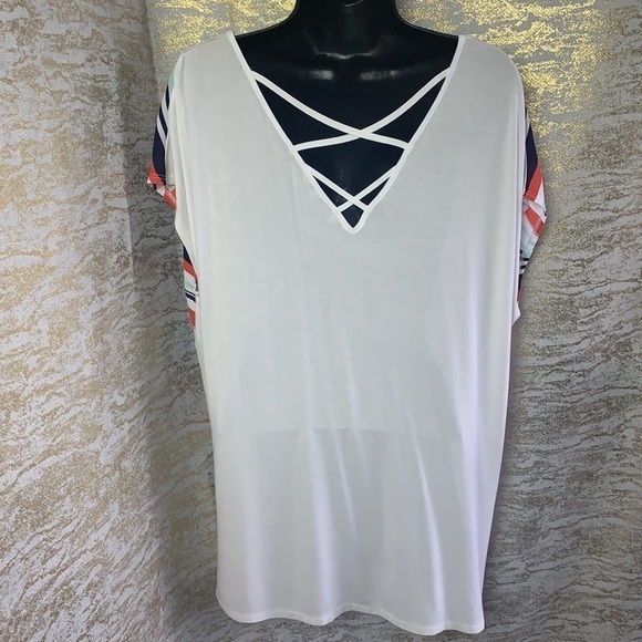 Reitmans Oversized White/Blue&Orange Striped Blouse Size XXL - Picture 6 of 12